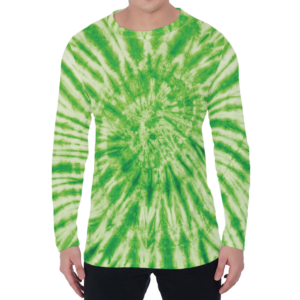 Green Tie Dye Print Men's Long Sleeve T-Shirt