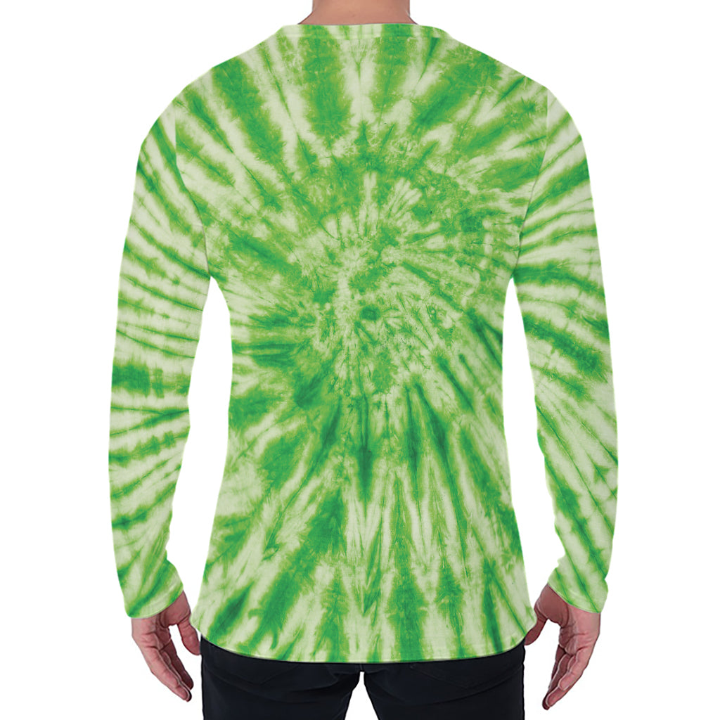Green Tie Dye Print Men's Long Sleeve T-Shirt