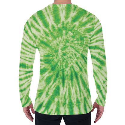 Green Tie Dye Print Men's Long Sleeve T-Shirt