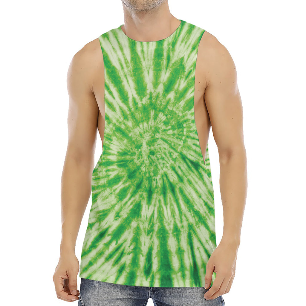 Green Tie Dye Print Men's Muscle Tank Top