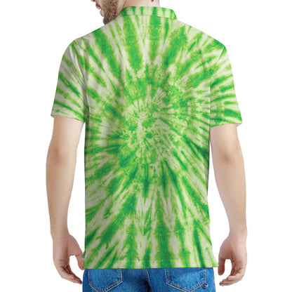 Green Tie Dye Print Men's Polo Shirt