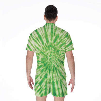 Green Tie Dye Print Men's Rompers