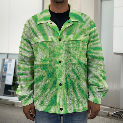 Green Tie Dye Print Men's Shirt Jacket