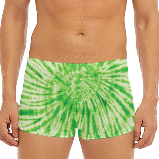 Green Tie Dye Print Men's Short Boxer Briefs
