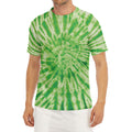 Green Tie Dye Print Men's Short Sleeve Rash Guard