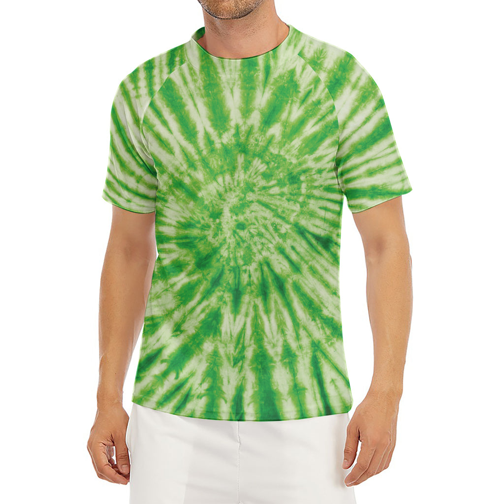 Green Tie Dye Print Men's Short Sleeve Rash Guard