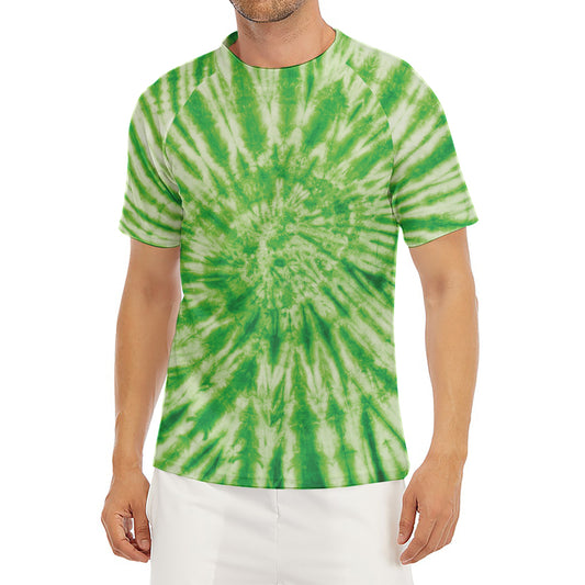 Green Tie Dye Print Men's Short Sleeve Rash Guard