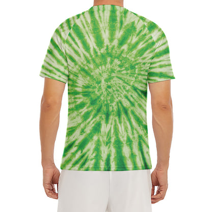 Green Tie Dye Print Men's Short Sleeve Rash Guard