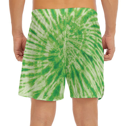 Green Tie Dye Print Men's Split Running Shorts