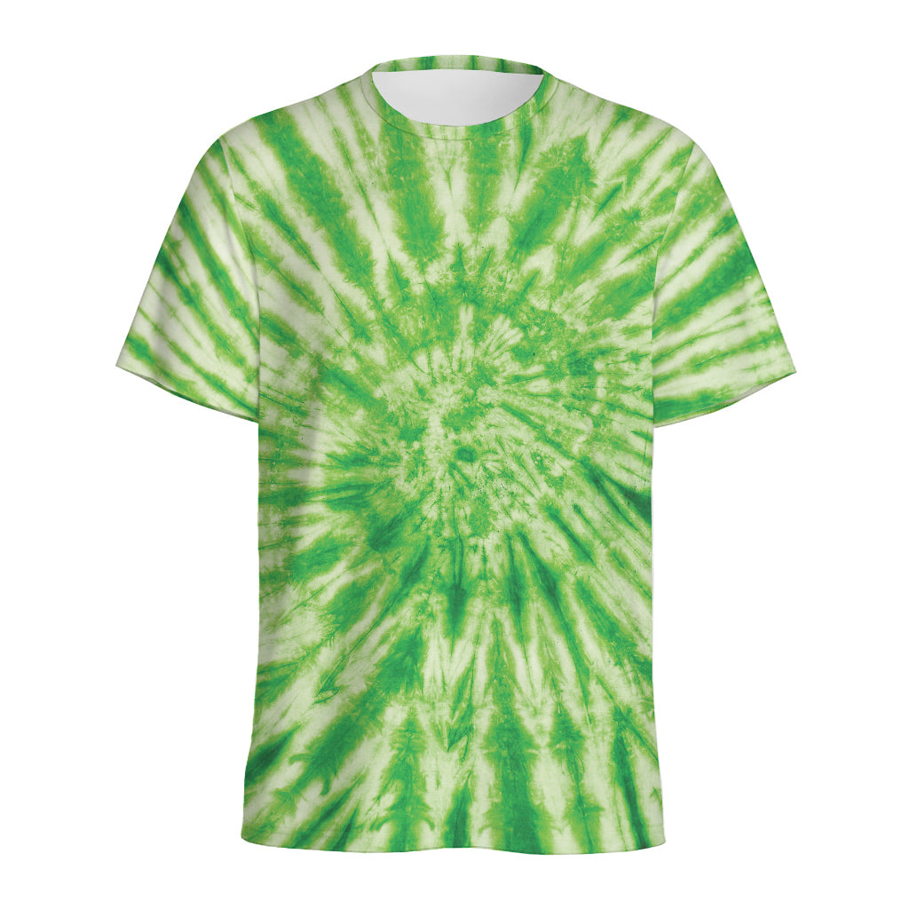 Green Tie Dye Print Men's Sports T-Shirt