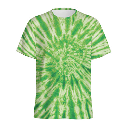 Green Tie Dye Print Men's Sports T-Shirt
