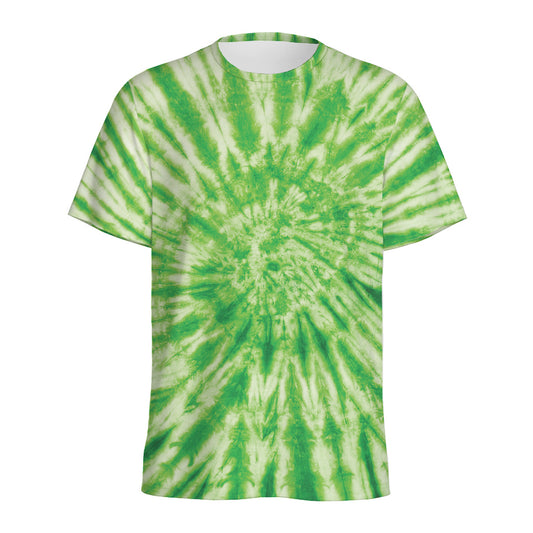 Green Tie Dye Print Men's Sports T-Shirt