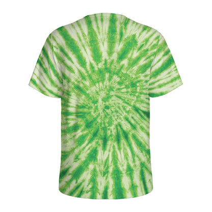 Green Tie Dye Print Men's Sports T-Shirt