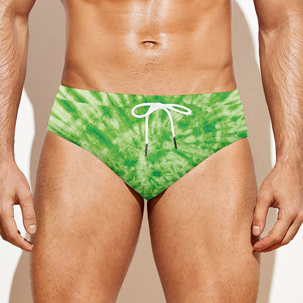 Green Tie Dye Print Men's Swim Briefs