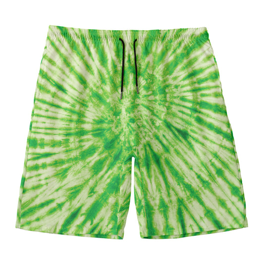 Green Tie Dye Print Men's Swim Trunks