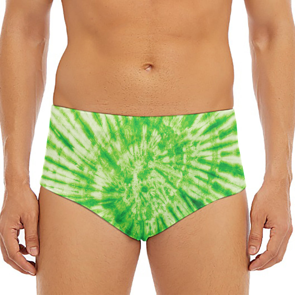 Green Tie Dye Print Men's Triangle Swim Briefs