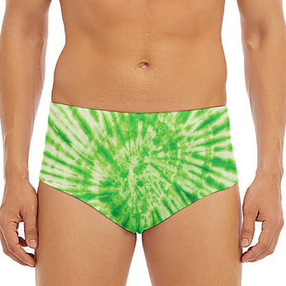 Green Tie Dye Print Men's Triangle Swim Briefs