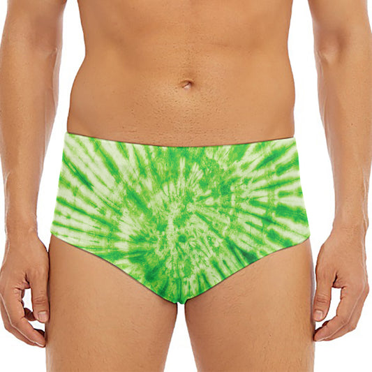Green Tie Dye Print Men's Triangle Swim Briefs
