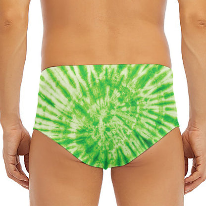 Green Tie Dye Print Men's Triangle Swim Briefs