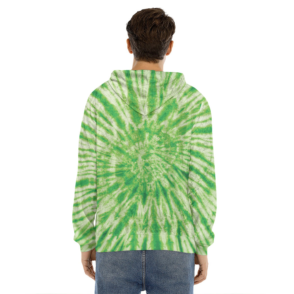 Green Tie Dye Print Men's Velvet Pullover Hoodie