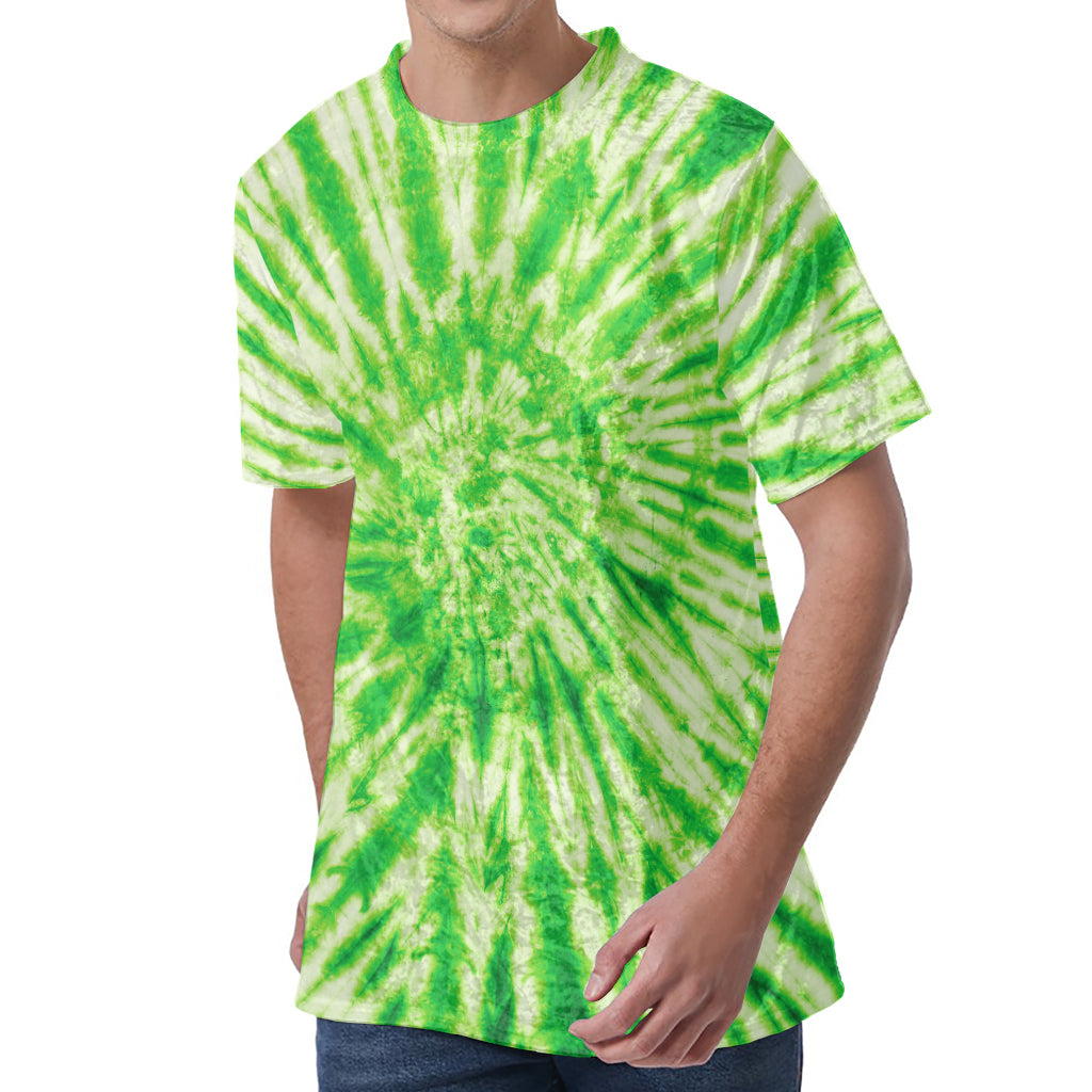 Green Tie Dye Print Men's Velvet T-Shirt