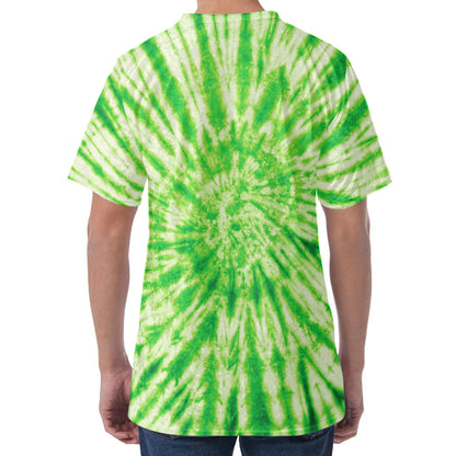 Green Tie Dye Print Men's Velvet T-Shirt