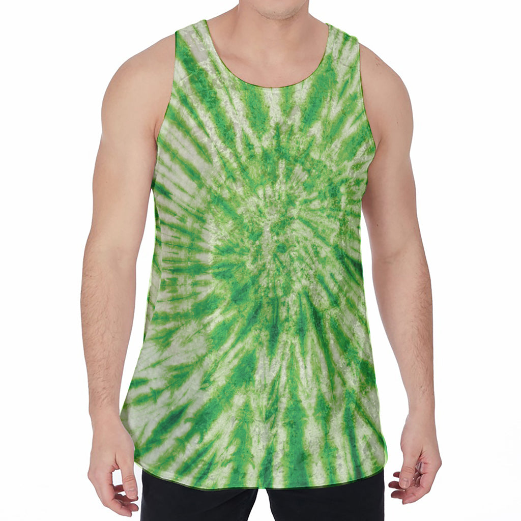 Green Tie Dye Print Men's Velvet Tank Top