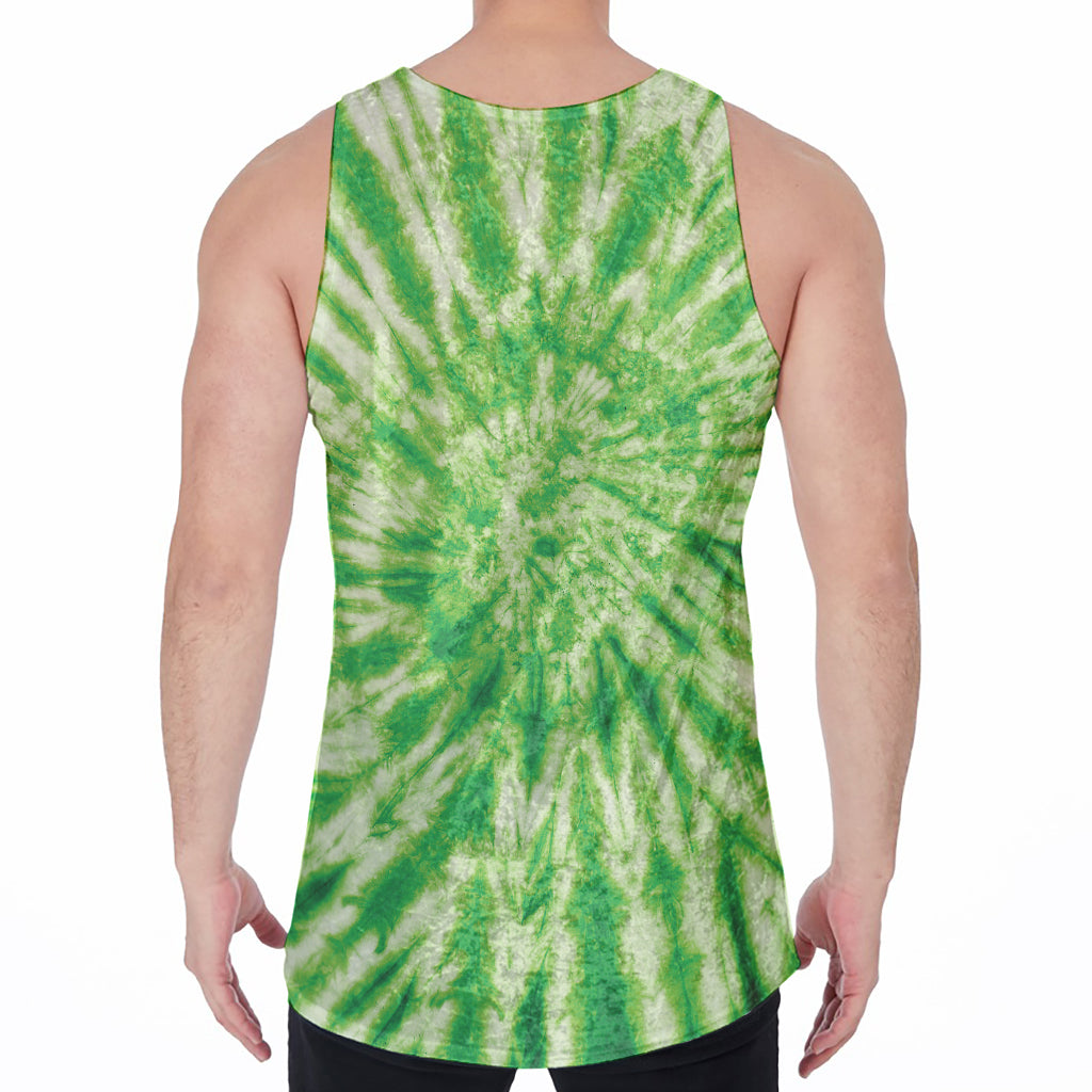 Green Tie Dye Print Men's Velvet Tank Top