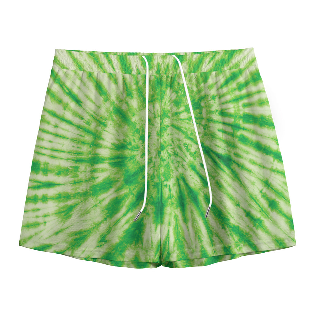 Green Tie Dye Print Mesh Shorts