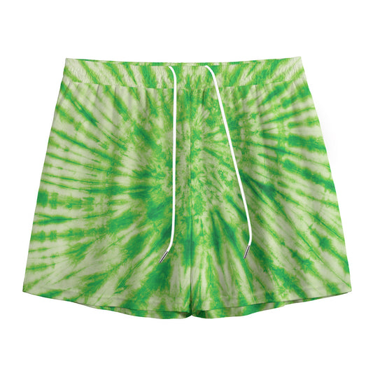 Green Tie Dye Print Mesh Shorts