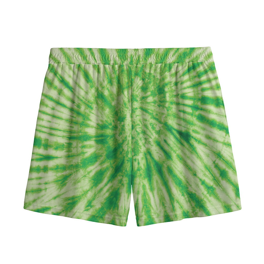 Green Tie Dye Print Mesh Shorts