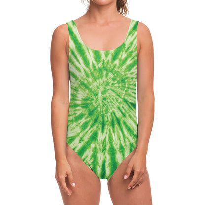 Green Tie Dye Print One Piece Swimsuit