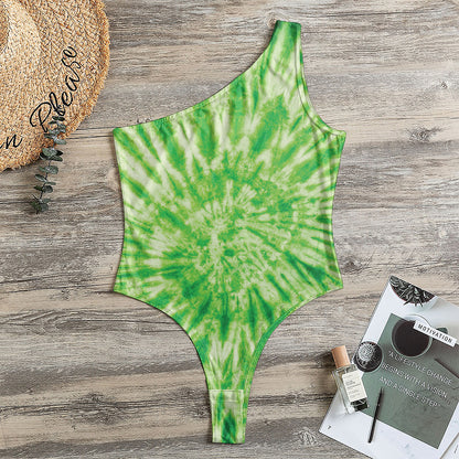 Green Tie Dye Print One Shoulder Bodysuit