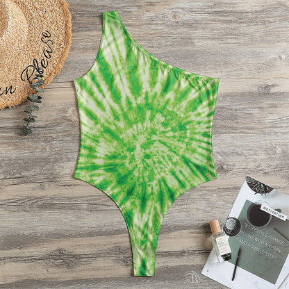 Green Tie Dye Print One Shoulder Bodysuit