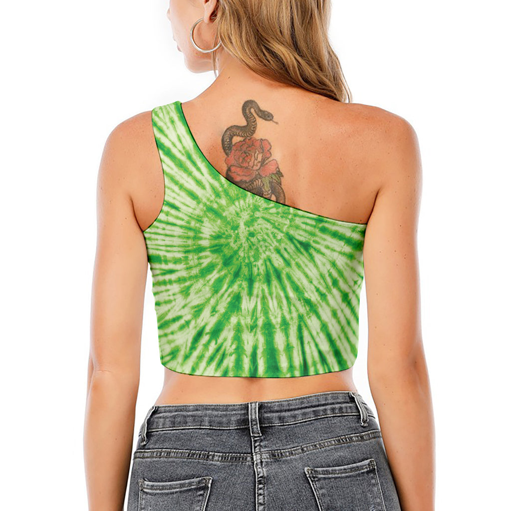 Green Tie Dye Print One Shoulder Crop Top