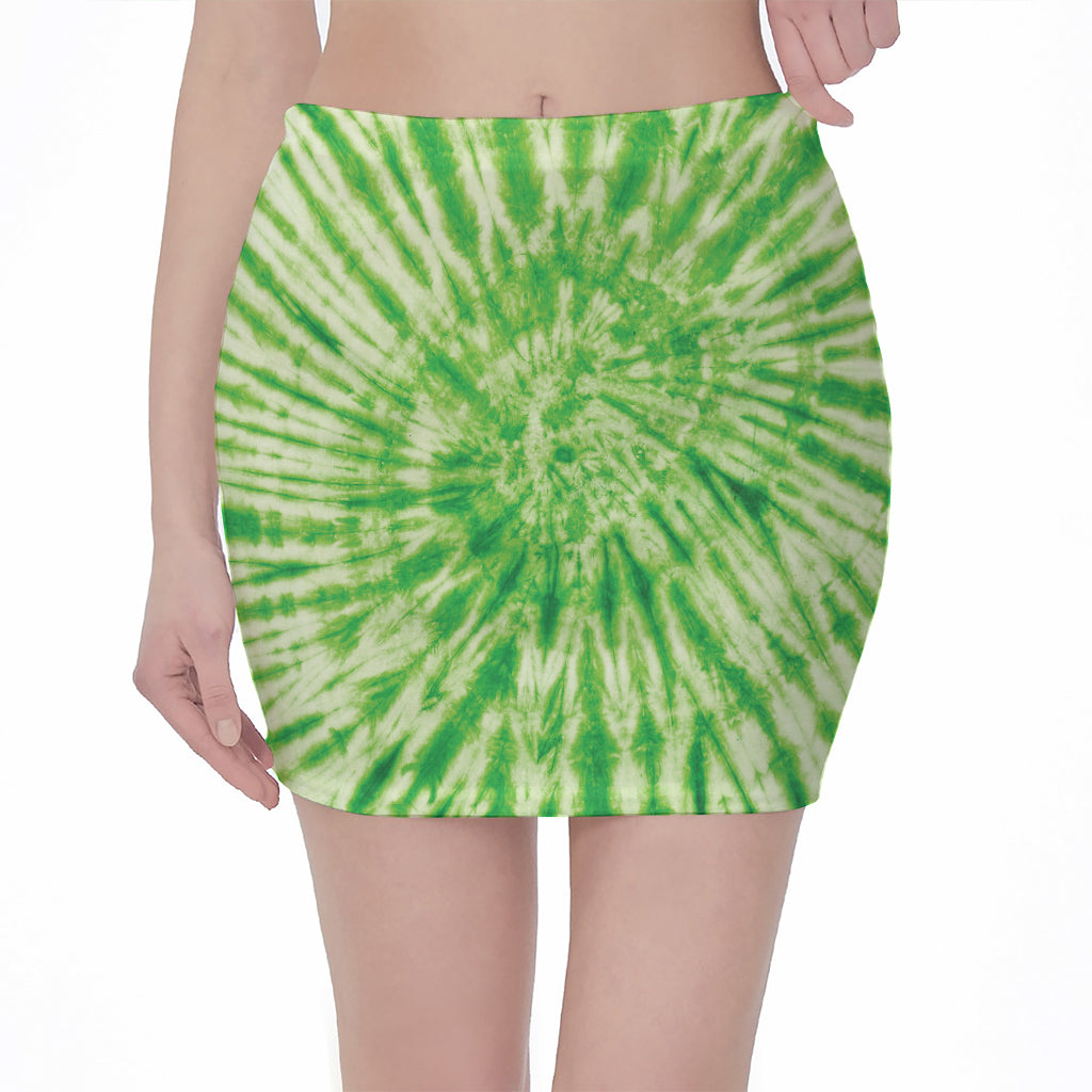 Green Tie Dye Print Pencil Mini Skirt