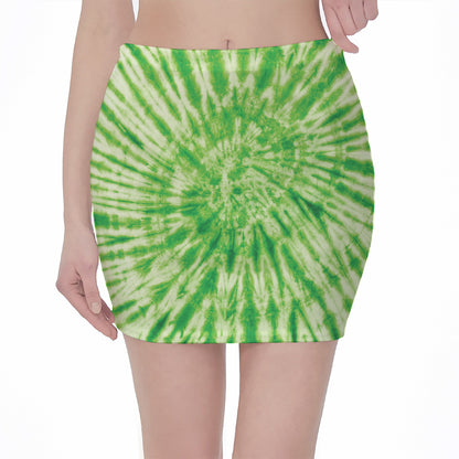 Green Tie Dye Print Pencil Mini Skirt