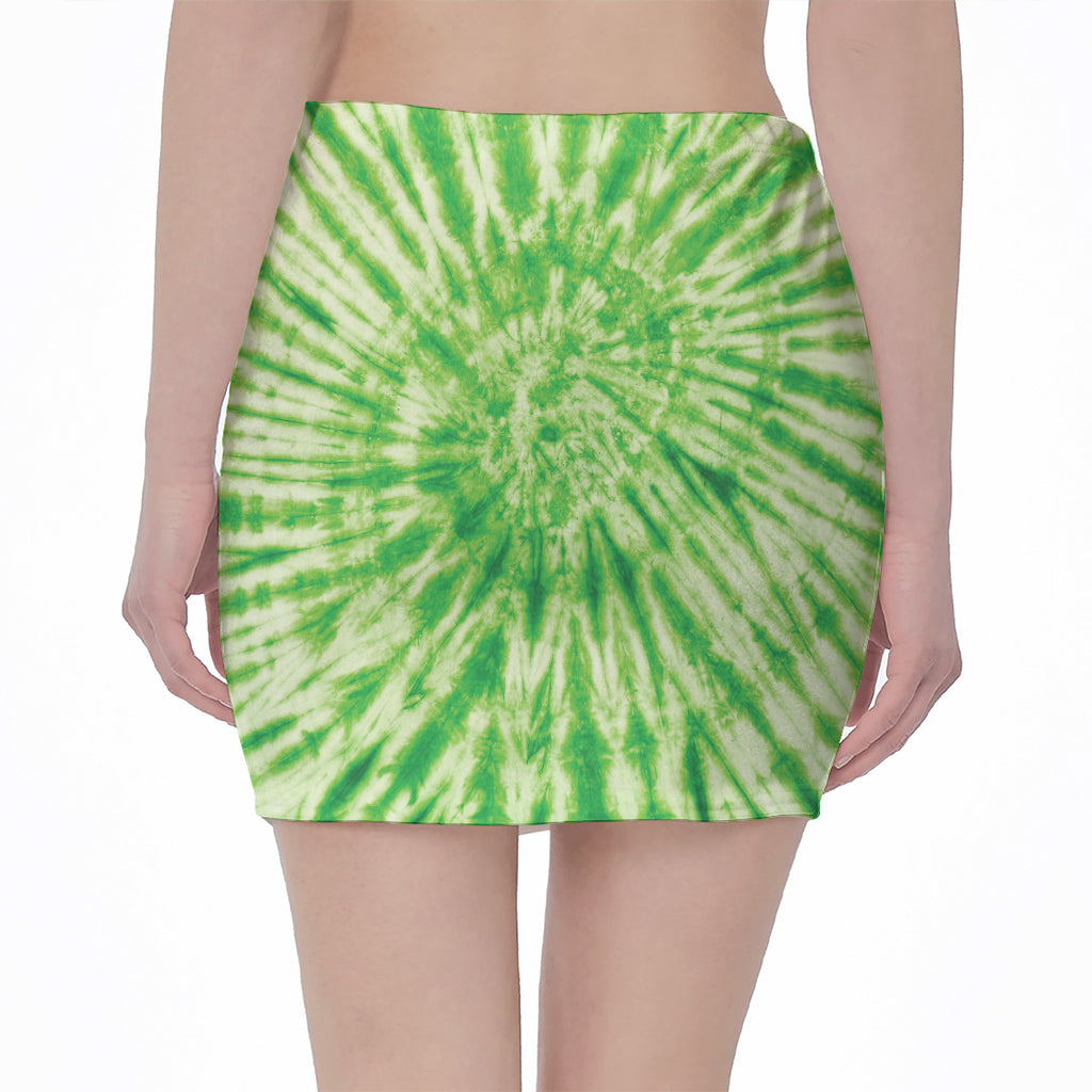 Green Tie Dye Print Pencil Mini Skirt