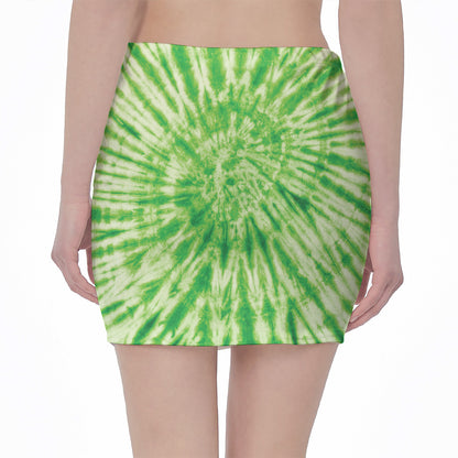 Green Tie Dye Print Pencil Mini Skirt