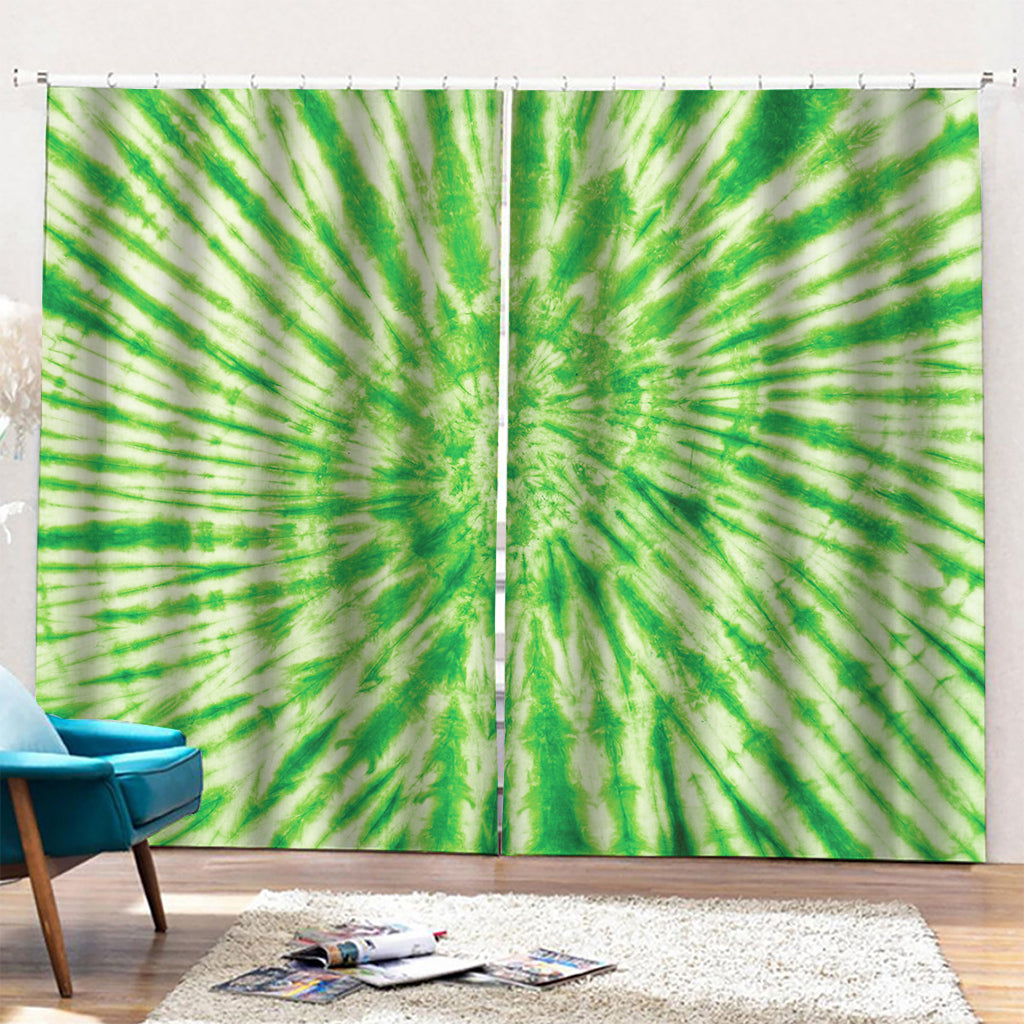 Green Tie Dye Print Pencil Pleat Curtains