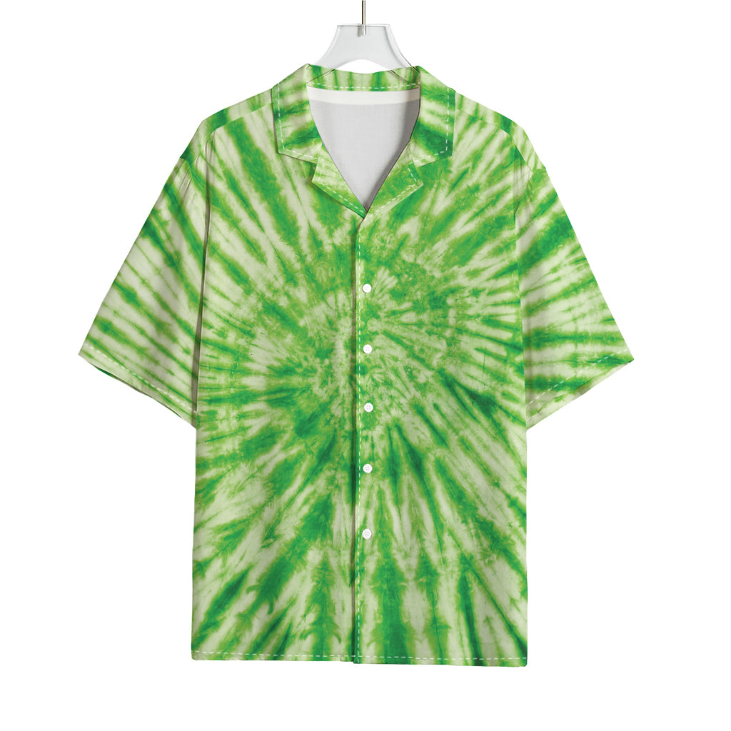 Green Tie Dye Print Rayon Hawaiian Shirt