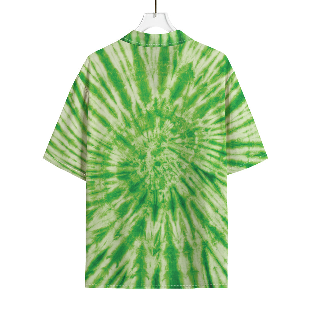 Green Tie Dye Print Rayon Hawaiian Shirt