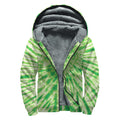 Green Tie Dye Print Sherpa Lined Zip Up Hoodie