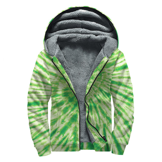 Green Tie Dye Print Sherpa Lined Zip Up Hoodie