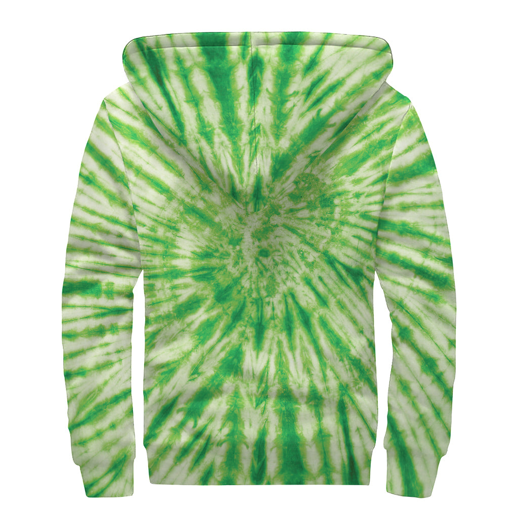 Green Tie Dye Print Sherpa Lined Zip Up Hoodie