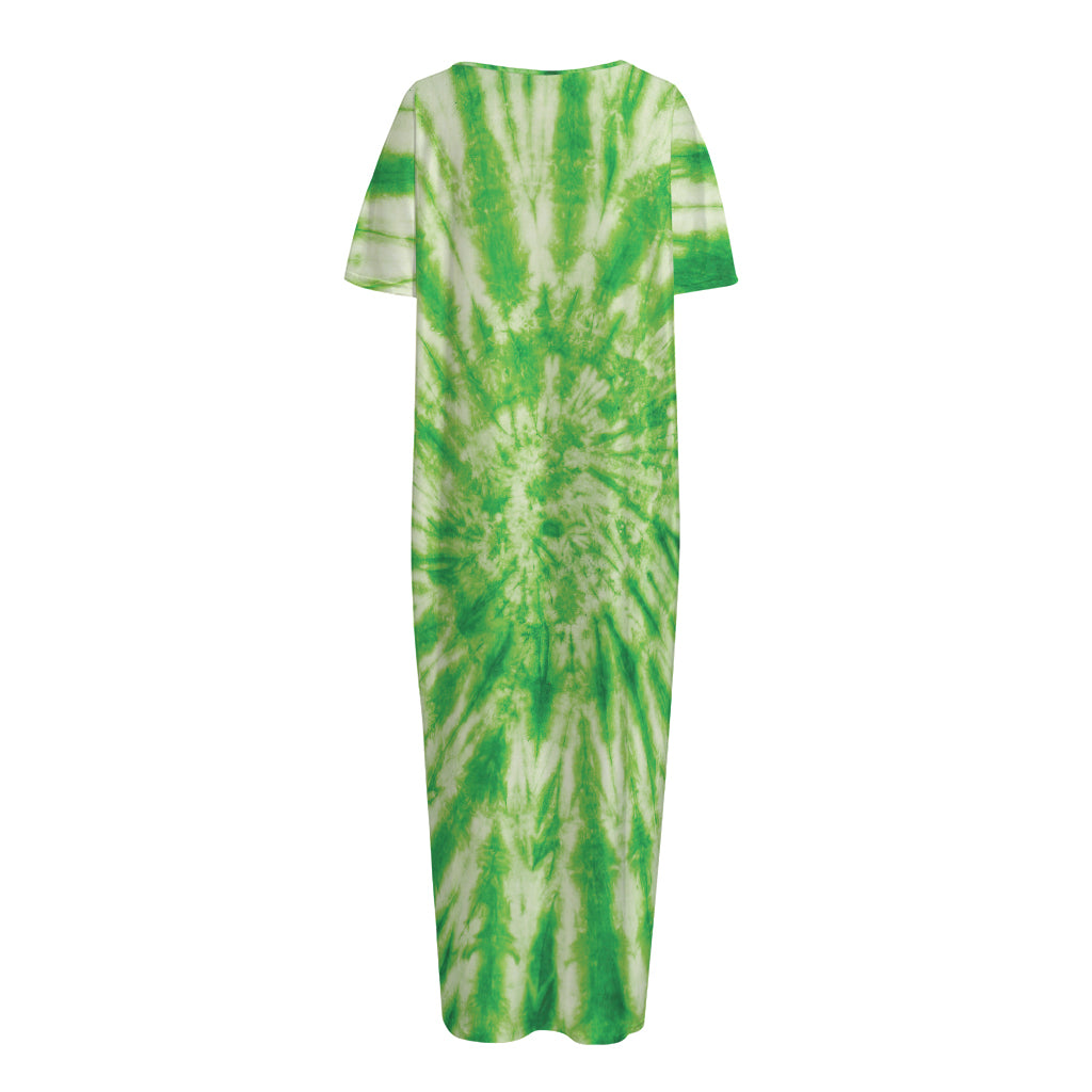 Green Tie Dye Print Short Sleeve Long Nightdress