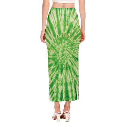 Green Tie Dye Print Side Slit Maxi Skirt