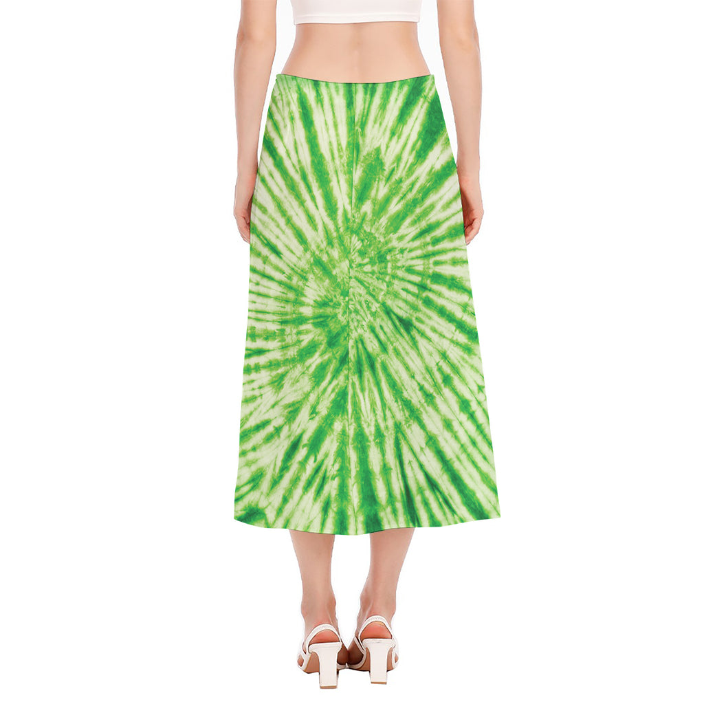 Green Tie Dye Print Side Slit Midi Skirt