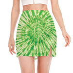 Green Tie Dye Print Side Slit Mini Skirt