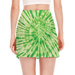 Green Tie Dye Print Side Slit Mini Skirt